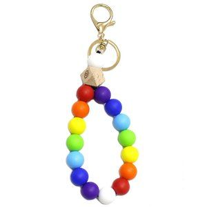 Rainbow Wooden Beaded Keychain